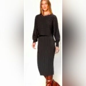 Current air Ribbed Sweater Dress Bodycon Midi Dress charcoal gray CS EUC